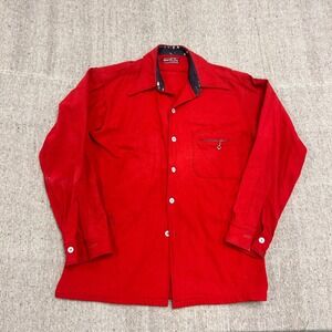 Vintage White Stag Button Up Shirt Mens Medium Red 1950s Wool